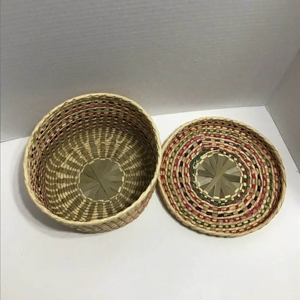 Vintage Native American Decorative‎ Hand Woven Round Basket with Lid BoHo